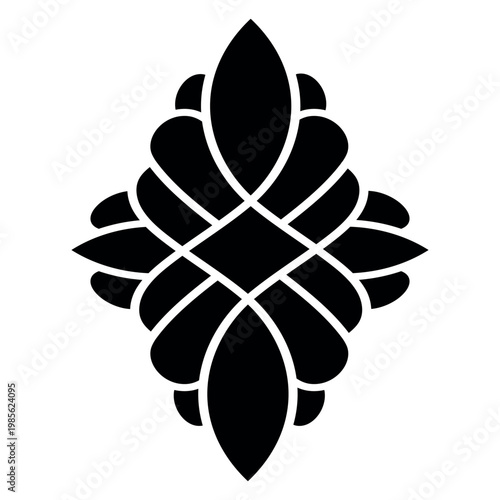 Floral geometric decorative black motif, vintage baroque modern geometric ornament