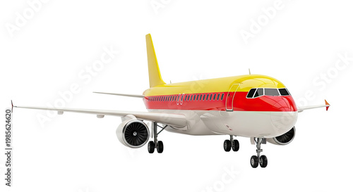 Red and Yellow Jet Airplane on White Background