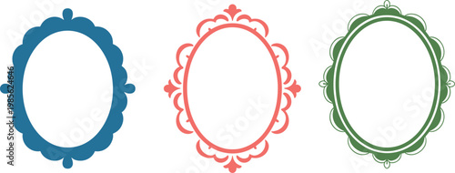 Ornamental oval frames set with decorative vintage borders, elegant label shapes for design vector illustration
