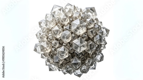 Abstract Geometric Crystal Cluster Sphere on White Background