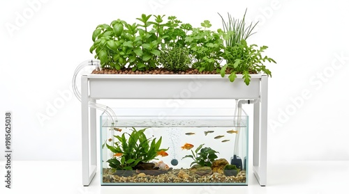 Modern Indoor Aquaponics System with Herb Garden and Fish Tank