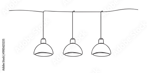 single line hanging lamps.continuous line drawing of three pendant lights aligned on ceiling.modern lighting and interior decor concept.one line vector illustration.