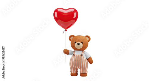 Teddy Bear Holding a Red Heart Balloon