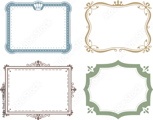 Vintage decorative frames collection with elegant borders, classic ornamental shapes for labels vector illustration set