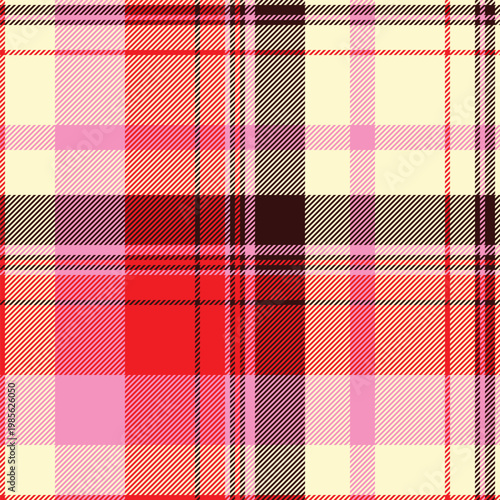 New year tartan texture vector, christmas card seamless background pattern. Hobby plaid textile fabric check in lemon chiffon and pink colors.