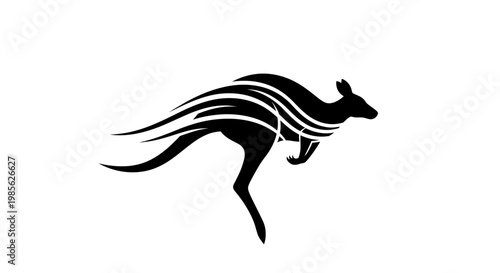 Black silhouette of a running kangaroo.