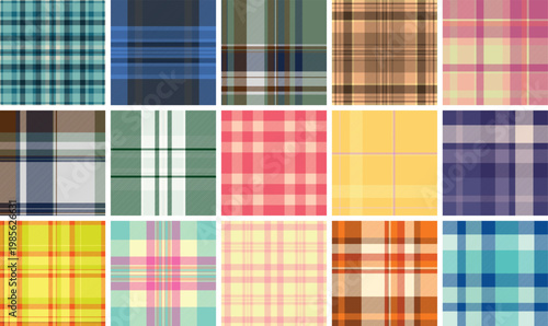 Cozy plaid pattern bundle interior concepts. Harmonized tartan designs fit wall art, decor visuals. Seamless vectors maintain calm rhythm.