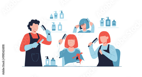 Modern Hair Salon Stylist Working with Clients in a Beauty Studio