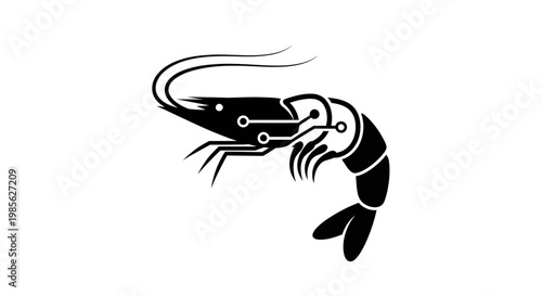 Black silhouette of a shrimp illustration.