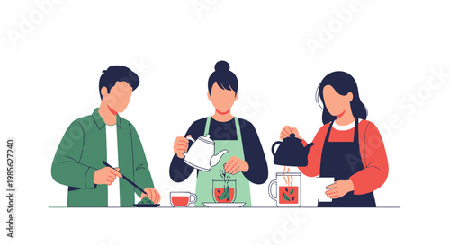 People Harvesting Tea Leaves in a Tea Garden