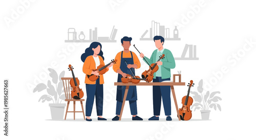 Music Workshop with Guitar and Violin in Creative Studio Setting