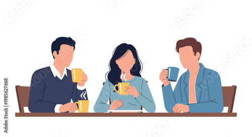 Casual Group of Friends Enjoying Coffee and Drinks at a Café