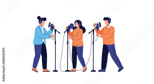 Group of Three Singers Performing with Microphones on Stage