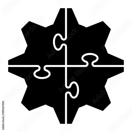 Teamwork Gear Puzzle Solid Icon for Collaboration and Synergy