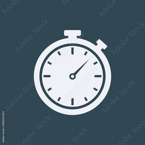 A white stopwatch icon on a dark blue background, representing timekeeping and measurement
