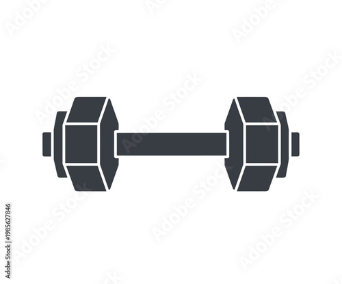 A flat design icon representing a dumbbell, a piece of exercise equipment used for weight training, symbolizing fitness and strength