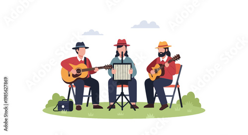 Musicians Playing Acoustic Guitar and Accordion in Outdoor Setting