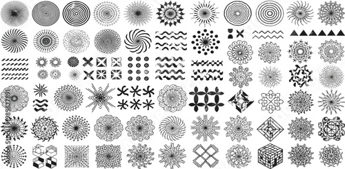 Abstract Mandala Geometric Ornament Mega Set with Radial Patterns Floral Shapes Lines and Decorative Vector Design Elements