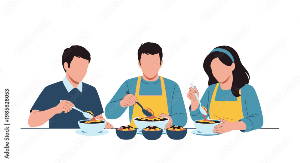 Fototapeta premium Family Cooking Together Enjoying Meal Prep and Sharing Food