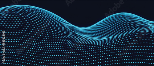 Futuristic Blue Particle Wave Background with Digital Dots Flowing Surface and Technology Data Vector Design