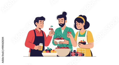 Family Cooking Together in Modern Kitchen