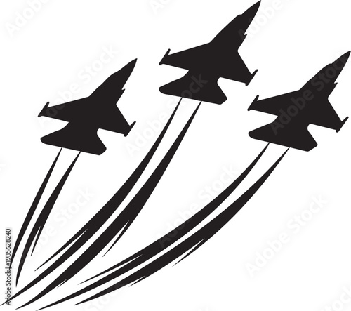 Black Fighter Jets Flying Fast on White Background