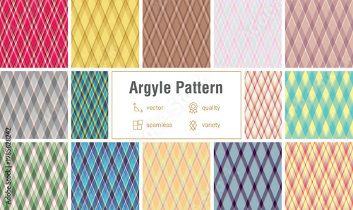 Argyle collection for casual American style and national pride. Seamles vectors enhance apparel, home textiles, blankets, scarves, and digital media.
