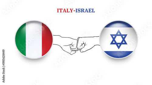 Italy and Israel flags in circle with punches hand. Italy And Israel clash. Italy And Israel flags, isolated on white background. Vector illustration.