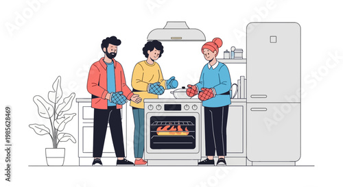 Family Cooking Together in Modern Kitchen