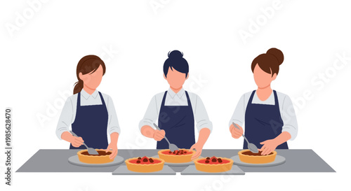 Women Dessert Chefs Preparing Pastries in Modern Kitchen