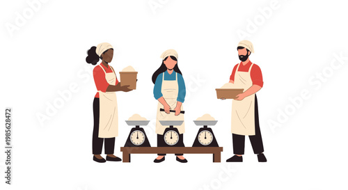 Diverse workers packaging products in a clean factory setting