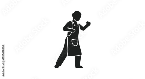 Chef Wearing Apron and Holding Utensil.