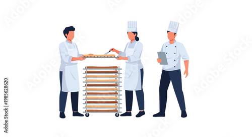 Bakery Chefs Preparing Pastries and Baking Trolleys