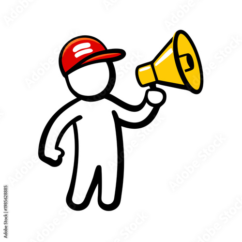 A 3d cartoon businessman character shouting an announcement through a loud megaphone to deliver a business message and communication news