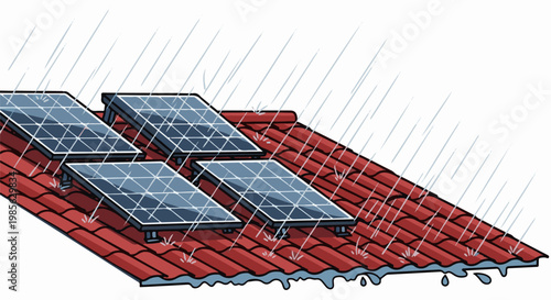 Rain falling on rooftop solar panels