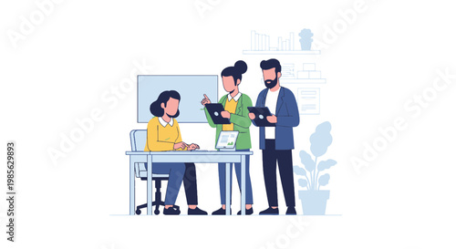 Business Meeting with Colleagues Discussing Work in Office