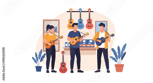 Young Men Playing Acoustic Guitars in Music Studio