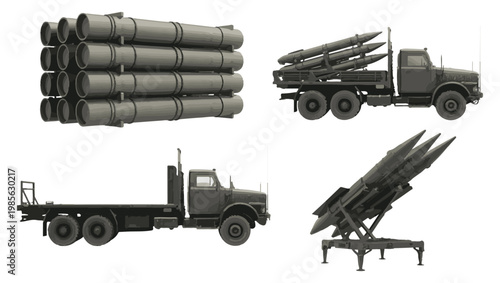 Military Missile Battery and Transport Vehicle Vector Set
