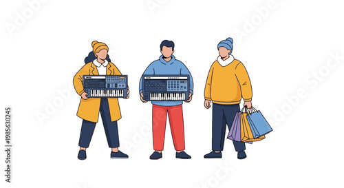 Group of People Carrying Shopping and Electronic Devices