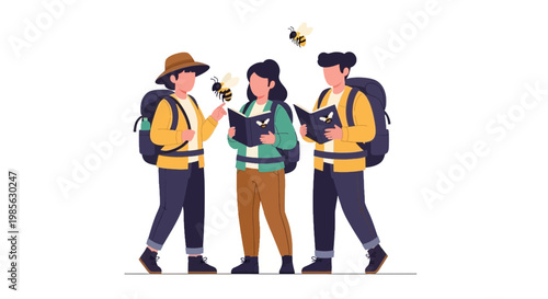 Group of Young Travelers Reading Map and Exploring Outdoors