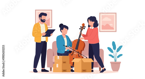 Young People Collaborating and Playing Guitar in Living Room