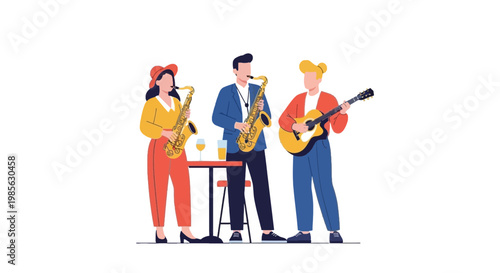 Jazz Band Performing Live with Saxophone and Guitar