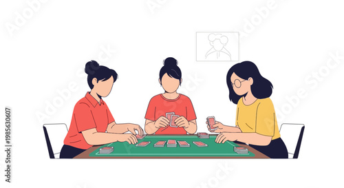 Women Playing Cards at a Table Engaged in Social Gaming Activity