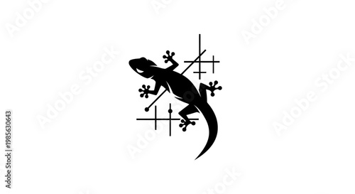 Black lizard silhouette with geometric shapes.