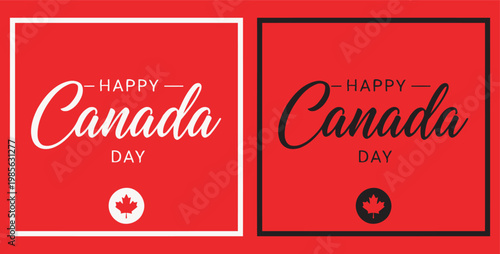 Canada Day Set of two modern Canada Day square greeting cards with elegant typography and maple leaf icon in red and black color schemes