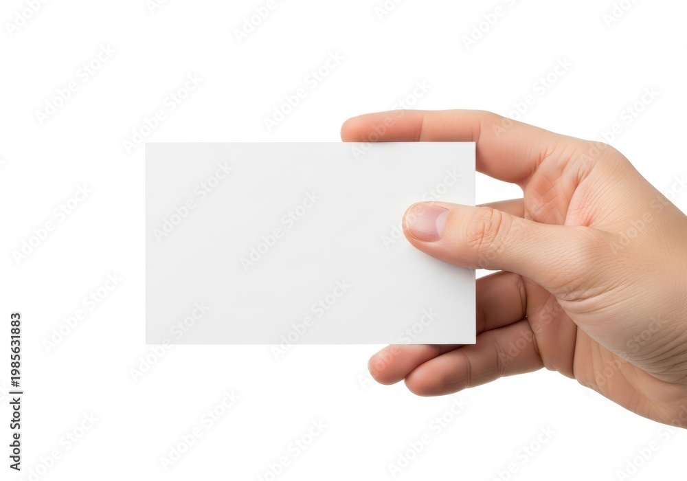 Obraz premium A hand holding a blank white card against a white background