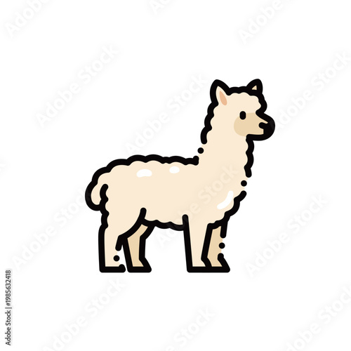 A cute cartoon alpaca with fluffy white fleece and a gentle, dazed expression. Perfect for farm animal, South American, or healing-themed children's education designs, with scalable vectors.