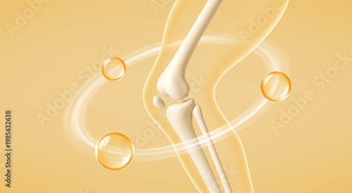 Healthy knee joint support with collagen and hyaluronic acid. Joint care supplements concept. Realistic vector illustration