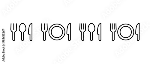Catering restaurant service icon set. Food, plate, fork, knife, spoon symbol