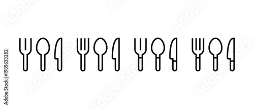 Catering restaurant service icon set. Food, plate, fork, knife, spoon symbol